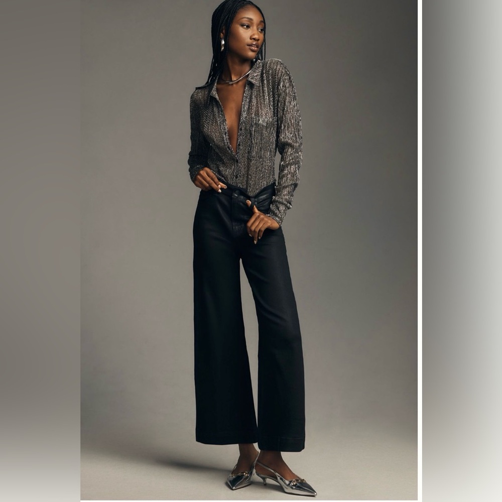 Paige Anessa Coated High-Rise Crop Wide-Leg Jeans Sz. 29